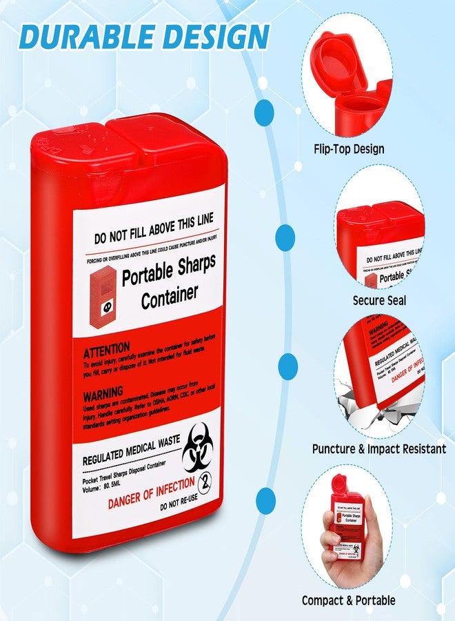 Baderke 3 Pcs Pocket Travel Sharps Disposal Container, 80ml Needle Disposal Containers Home Small Sharps Portable Biohazard Syringe Box for Home Travel Diabetic Supplies(Red) - Image 3